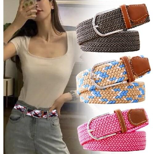 Plus Size 105 110 120 130cm Casual Knitted Pin Buckle Women Belt Woven Canvas Elastic Expandable Braided Stretch Belts Men Jeans
