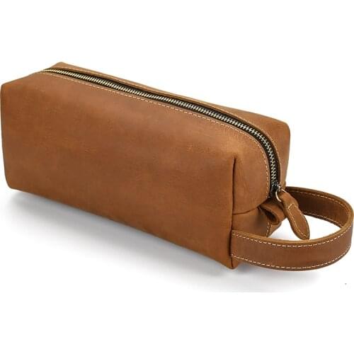 MAHEU High Quality 100% Leather Clutch Bag Real Cowskin Pen bag Pencil Case Storage Bag Make Up Bags Brown