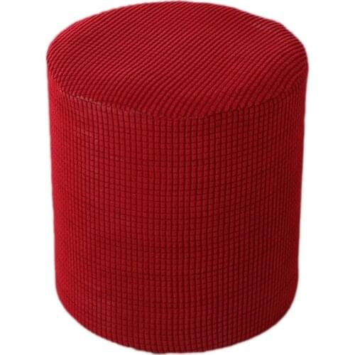 X7AB Round Ottoman Slipcover Waffle Jacquard Velvet Footstool Cover Elastic Protector