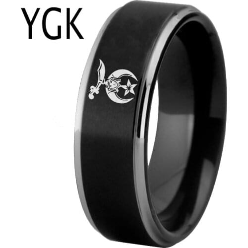 YGK Jewelry Shriner Design Freemason Mason Masonic Tungsten Rings for Mens Bridegroom Wedding Engagement Anniversary Ring