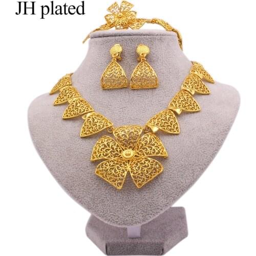 Jewelry sets 24K Dubai gold color wedding for women necklace earrings Bracelet ring African bridal gifts collares Jewellery set