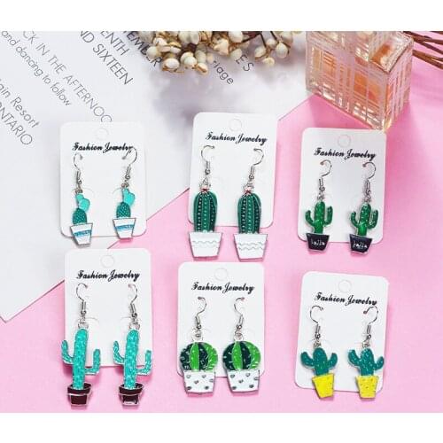 Cute Anime Plant Earrings For Women Girls Trendy Potted Plant Green Cactus Pendant Earring Ear Jewelry Gift Drop Shipping