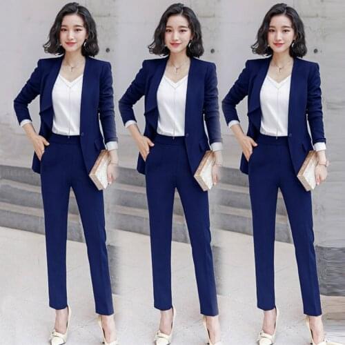 Womens suit 2019 autumn and winter new long-sleeved single button jacket temperament wild trousers two-piece business suit