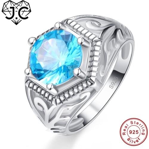 J.C Wedding Band Solitaire Fine Jewelry Blue Topaz Peridot Solid 925 Sterling Silver Ring Size 6 7 8 9 For Women Men Party Gifts