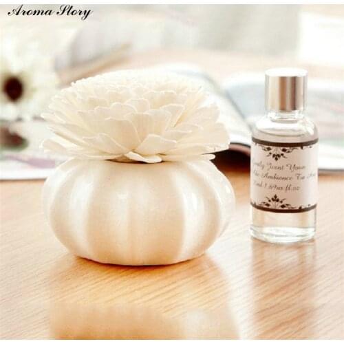 1pcs 80ml Reed Diffuser with Ceramic Pumkin Vessel and Artifitial Flower Lily/Lavender/Rose/Ocean/Jasmine Free Shipping