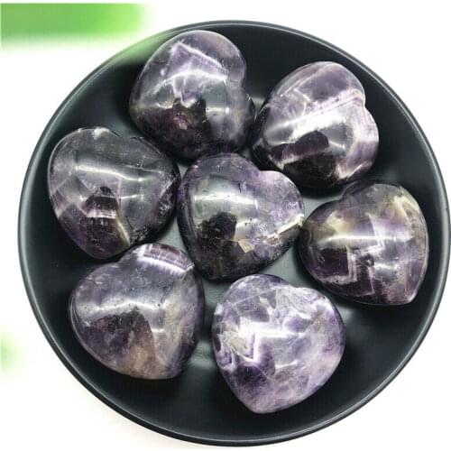 1PC Natural Dream Amethyst Heart Shaped Crystal Palm Stones Healing Specimen Gifts Natural Stones and Minerals