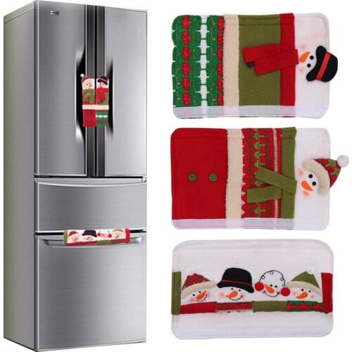 3Pcs/Set Fridge Handle Covers Christmas Snowman Microwave Oven Dishwasher Door Handle Cover Cute Christmas Decor For Home