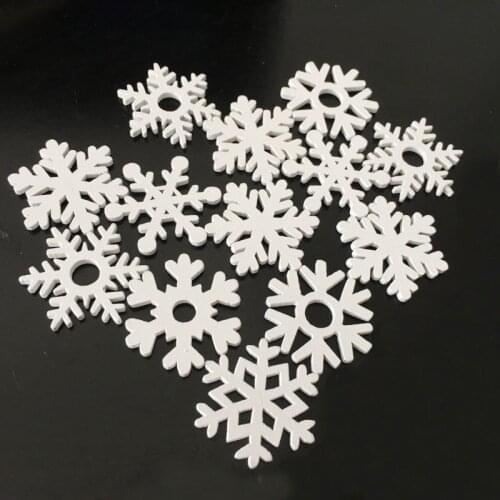 50pcs 35mm mix wooden shape white snowflakes christmas ornaments new year pendants christmas decorations for home