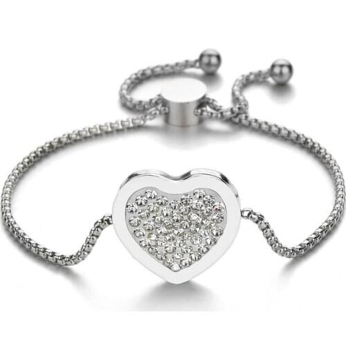 New Women Stainless Steel Jewelry Chain Bracelet Inlay Rhinestone Love Heart Bangle Bracelets Jewelry Gift for Wedding Bride