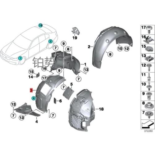 Car Cover, wheel housing, front part, right front fender lining 2009-b mwF30 320d N20 N26 F35 F31 F30 320d N20 N47 51717260726