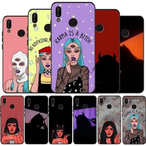 Lovely Devil Woman Sexy Girl Black Silicone Soft Phone Case For Huawei 40 30 20 10 9 Lite Pro P smart 2019 Y6 Y6 Prime2019 Y9
