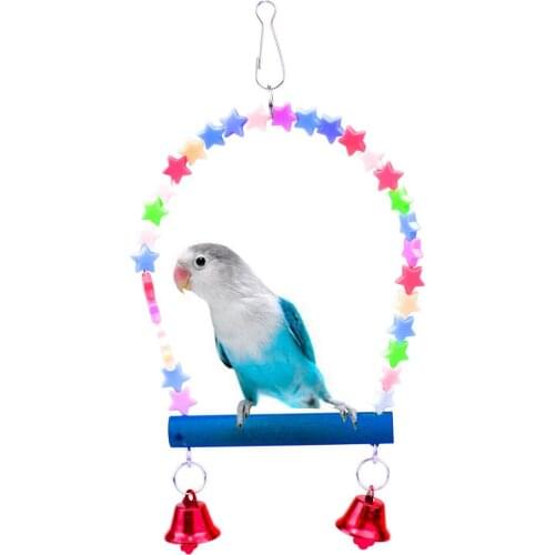 Wooden Star Parrot Swing Toys Interactive Bird Cage Toys Parrot Stand Playing Swing Hanging Chewing Bite Bridge Wooden Beads Bal