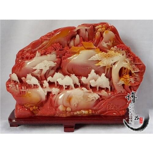 CHINA Leader Foreign gift HOME lobby Company SHOP TOP ART # "The Silk Road" artificial jade carving art Sculpture statue