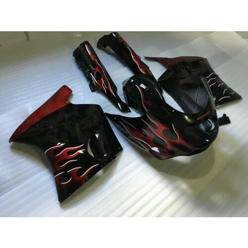 Custom Fairing kit for KAWASAKI Ninja ZZR1100 93 99 00 01 03 ZZR 1100 1993 2001 Flames red black Fairings set+gifts KA02