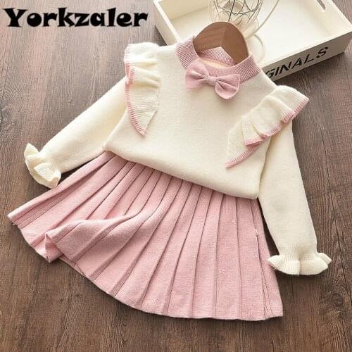 2020 New Girls Winter Clothes Set Long Sleeve Sweater Shirts and Pleated Skirt Thick Warm Clothing for Girls Clothing Set