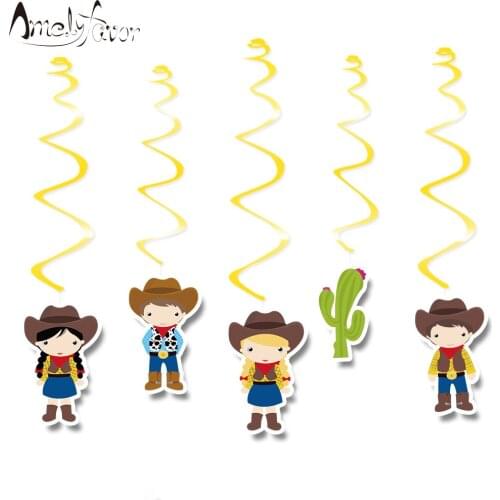 Cowboy Theme Ceiling Hanging Swirl Decoration Western Cowboys Cowgirls Cactus Grand Event Birthday Party Decorations Supplies