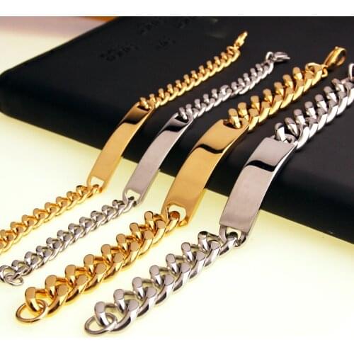 Cuban Miami Chain Bracelet High polishing Stainless Steel ID Bracelets Bangle for Men Hip Hop Rock Jewelry Gold Silver Color