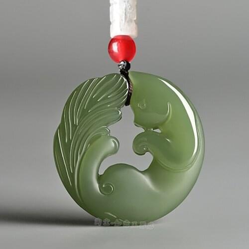 Natural A hetian jade double Hand-Carved jade fox green jade pendant jade necklace men pendants jewelry