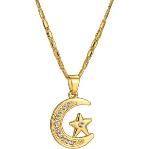 Moon Star Pendant Necklace Creative Fashion Simple Dream Accessories Unique Rhinestone Vintage Party Fashion Daily Jewelry Gift