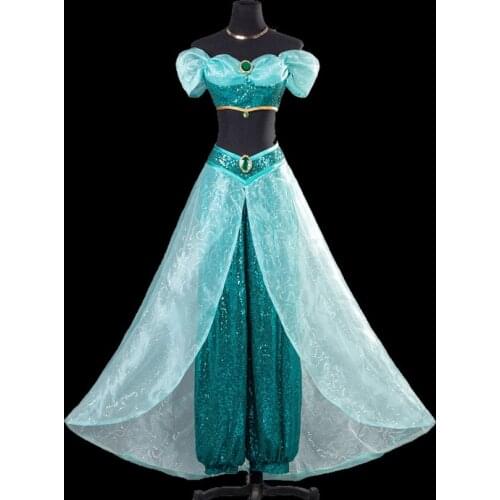 Magical Lamp Princess Jasmine Cosplay Costume Adult Women Role-playing Ball Gown Fancy Halloween Party Dance Dress