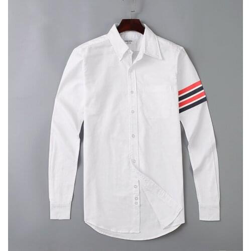 2021 Fashion Brand Shirts Men Slim White Red Black Striped Casual Shirt Turn Down Collar Oxford Solid Mens Clothing