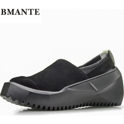 Bmante Genuine Leather Suede Men Sponge Shoes Height Increasing Thick Bottom Slip-on Male Adult Sneaker Casual Trainer Japanese