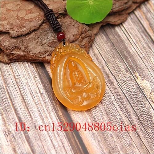 Natural Yellow Chinese Jade Buddhism Pendant Agate Chalcedony Necklace Fashion Charm Jewellery Carved Amulet Gifts for Women Men