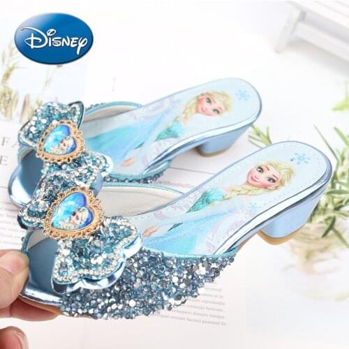 Original Disney Frozen Aisha Princess Childrens Slippers Girls High Heel Crystal Casual Sandals Lolita Shoes
