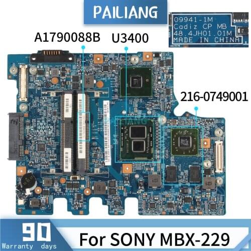 PAILIANG Laptop motherboard For SONY MBX-229 A1790088B 09941-1M Mainboard Core U3400 216-0749001 TESTED