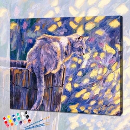 PhotoCustom Oil Painting By Numbers Cats 60x75cm DIY Paint By Numbers On Canvas Animals Handpaint Frameless Home Decor Wall Art