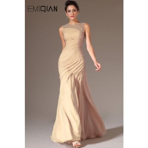 Freeshipping O Neck Champagne Chiffon Mermaid Evening Dress