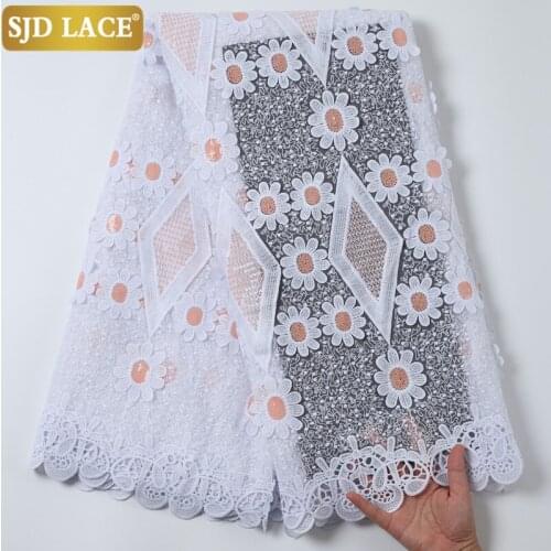 SJD LACE 2021 New Arrival African Lace Fabric With Sequins French Lace Fabric Embroidery Milk Silk Laces For Wedding Party A2189