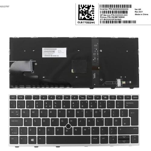 UK New Replacement Keyboard for HP EliteBook 730 G5 735 G5 830 G5 836 G5 Laptop Silver Frame with Backlit Pointer