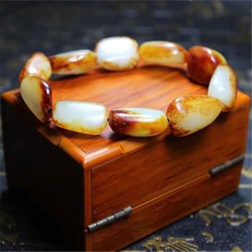 Xinjiang Hetian Jade Bracelet Blue White Jade original stone red leather mens and womens Bracelets