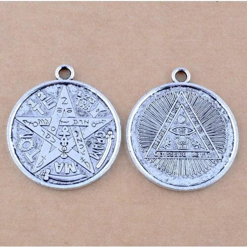 Jewelry Findings 10pcs/lot Antique Silver Tone Round Eye of Providence Protection Amulet Pendants 35x40mm J0457
