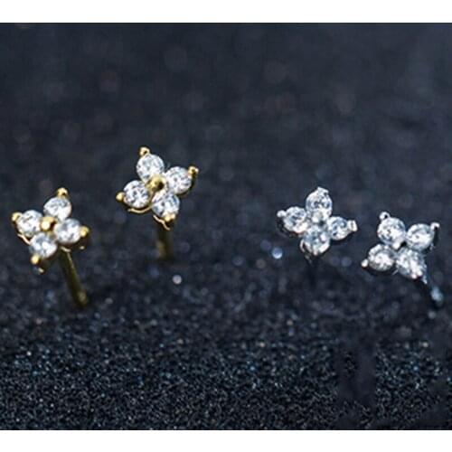 Cute Jewelry Delicate Girl Women Ear Stud Tiny CZ Flower Delicate 925 Sterling Silver Small cz stud minimalist flower earring