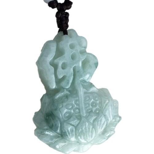 Women Necklace Pendant Burma Jade Glass AAA Carved Lotus Flower Buddha Pendant Gift for Female Fine Jewelry