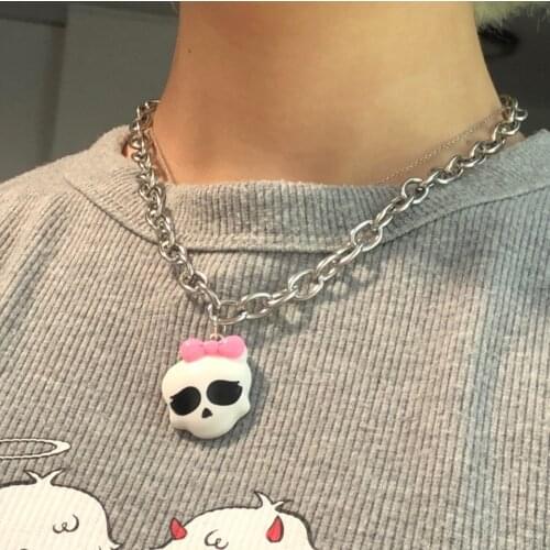 2021 fashion Cute Skull Pendant Necklace Hip Hop link chain Necklace For Women Girls Choker Egirl Streetwear Neck Chains collar