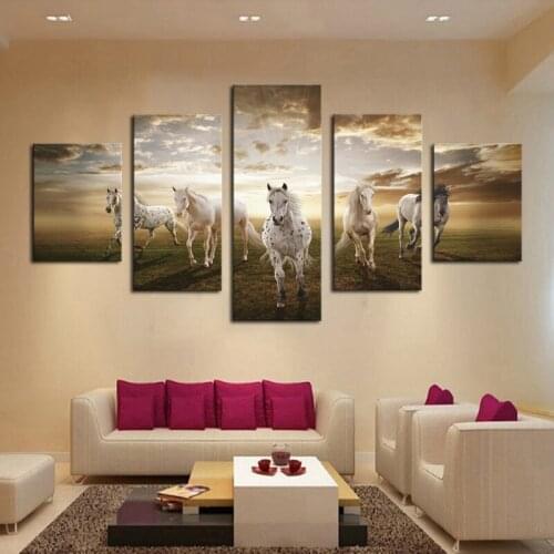 Unframed 5 pcs High Quality Cheap Art Pictures Running Horse Large HD Printed Modern Home Wall Decor Canvas Print Oil Painting