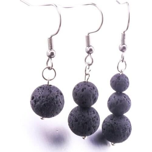 6mm 8mm 10mm Lava Stone Earrings Necklace DIY Aromatherapy Essential Oil Diffuser Dangle Earings Jewelry Women