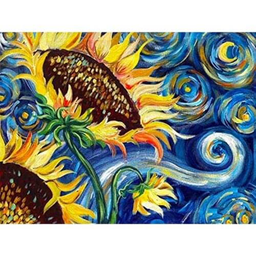 Diamond Painting 5D Sunflower Starry Sky Mysterious Van Gogh Wall Painting Square Photo Embroidery DIY Set Gift Home