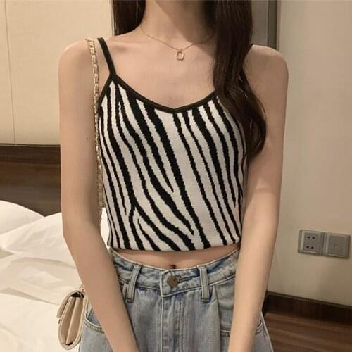 Summer New Knitting Tank Tops Women Slim Thin V Neck Casual Short Halter Top Female Striped Stretch Sleeveless Simple Camisole
