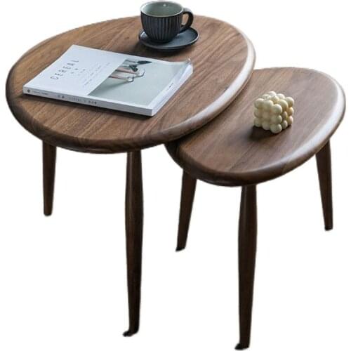 Solid wood tea table combination small family type bay window small round table living room oak round corner black walnut edge