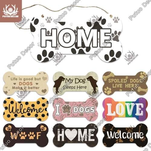 Putuo Decor Bone Sign Dog Lovely Friendship Wooden Pendant Plaque Wood for Wooden Hanging Dog House Decoration Gift of love