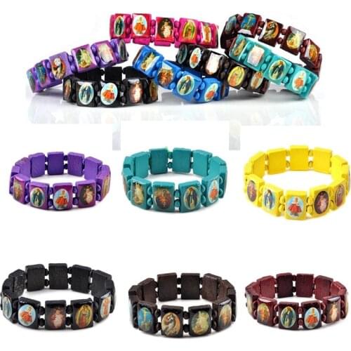 Wholesale 5pcs/Lot Children Bracelets Boy Girl Wooden Jesus Saints Rosary Religious Bracelets Bangles Jewelry Gift