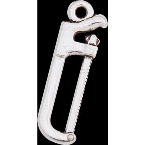 RAINXTAR Anituqe Silver Color Daily Tools Alloy Hack Saw Shape Charms 20pcs 7*25mm AAC454