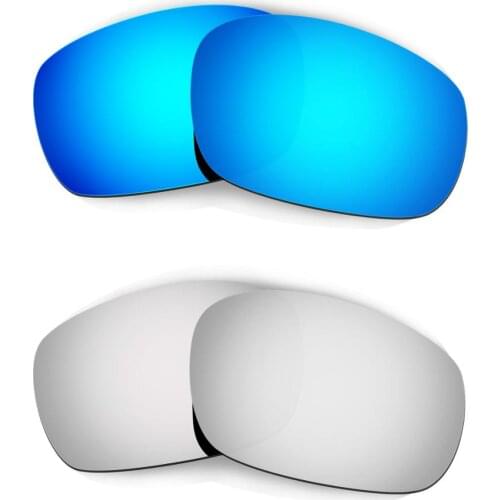HKUCO For Racing Jacket (Asian Fit) Sunglasses Replacement Polarized Lenses 2 Pairs - Blue & Silver