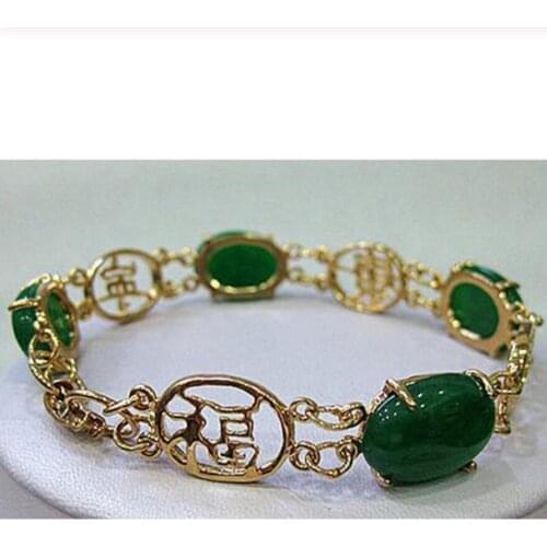Quality Fashion Picture chinese 12X16mm Bead new green gem lucky Bracelet 7.5" jade
