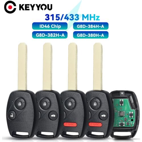 KEYYOU OUCG8D-380H-A 313.8Mhz Car Remote Control Key ID46 Chip For Honda Accord Fit Civic Odyssey 2003-2007 Fob 2+1 3 Buttons