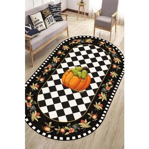 Ellipse Living Room Rug Classic Pattern Kabaklı Decorative Non-Slip Bottom Faux Leather Carpet Easy Clean Foal Feather Fabric Washable